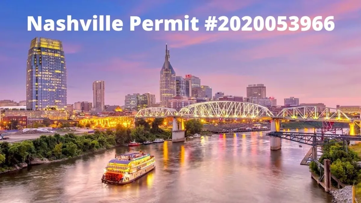 A panoramic city view featuring the Nashville skyline, riverboat on the water, multiple bridges, and the lively riverfront walkway. The festive mood is enhanced by sunset lighting and hints of live music or dining experiences along the waterfront.